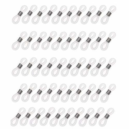 Picture of IGOGO 100 PCS Rubber Connectors for Eye Glasses Holder Necklace Chain 21x6mm Nickel Tone Clear
