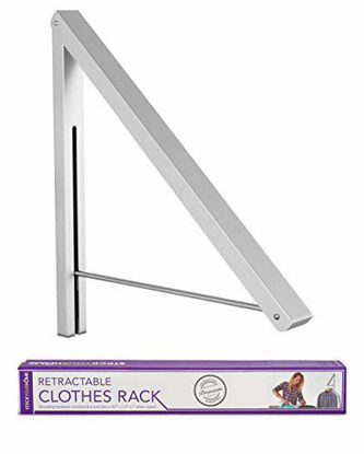 Picture of Stock Your Home Retractable Clothes Rack - Wall Mounted Folding Clothes Hanger Drying Rack for Laundry Room Closet Storage Organization, Aluminum, Easy Installation, 1 Pack (Silver)