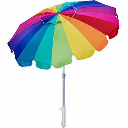 Picture of AMMSUN 7.5ft Beach Umbrella with sand anchor & Tilt Sun Shelter, UV 50+ Protection Outdoor Sunshade Umbrella with Carry Bag for Garden Beach Outdoor (Rainbow)