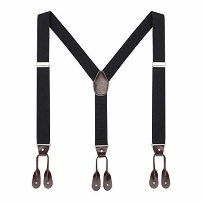 Picture of Mens Brown Button End Suspenders - Adjustable Elastic Y Shape Tuxedo Suspender by AWAYTR (Black)