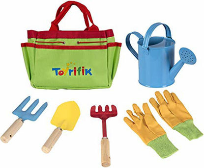 Picture of Little Gardener Tool Set with Garden Tools Bag for Kids Gardening - Kit Includes Watering Can, Children Gardening Gloves, Shovel, Rake, Fork and Garden Tote Bag-Children Gardening All in One Kit