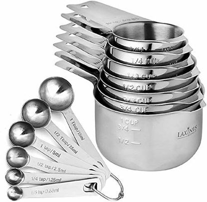 Picture of 13 Piece Measuring Cups and Measuring Spoons Set, Stainless Steel 7 Measuring Cups and 6 Measuring Spoons, Stackable, By Laxinis World