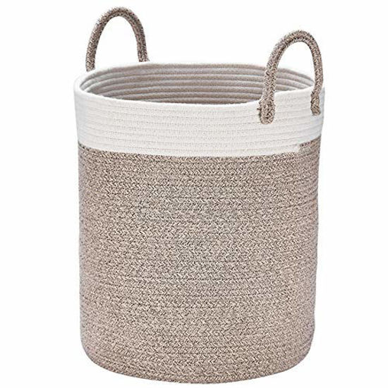 Picture of LA JOLIE MUSE Woven Basket Rope Storage Baskets - Large Cotton Organizer 16 x 14 x 14 Inches, Basket for Baby Blanket, Kids Toy Nursery Laundry Basket