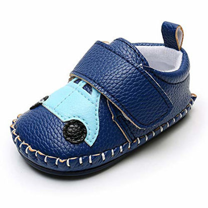 Picture of Lidiano Baby Non Slip Rubber Sole Cartoon Walking Slippers Crib Shoes Infant/Toddler (12-18 Months, Blue Car)
