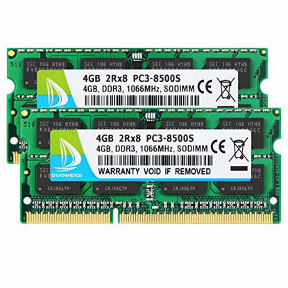 Picture of DUOMEIQI 8GB Kit (2 X 4GB) 2RX8 PC3-8500 PC3-8500S DDR3 1066MHz SODIMM CL7 204 Pin 1.5v Non-ECC Unbuffered Notebook Memory Laptop RAM Modules Compatible with Intel AMD and Mac Computer