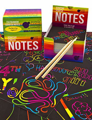 Picture of Purple Ladybug Rainbow Scratch Off Mini Art Notes + 2 Wooden Stylus Set: 150 Sheets of Rainbow Scratch Paper for Kids Arts and Crafts, Airplane or Car Travel Toys - Fun Gift for Girls, Women or Anyone