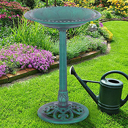 Picture of unbrand Green Pedestal Bird Bath Feeder Freestanding Outdoor Garden Yard Patio Decor