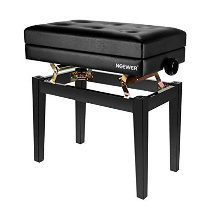 Picture of Neewer NW-007 Adjustable Deluxe Padded Piano Bench - Leather Backless Stool with Storage Compartment, Solid Hard Wood Construction with Load Capacity up to 250 pounds/110 kilograms (Black)