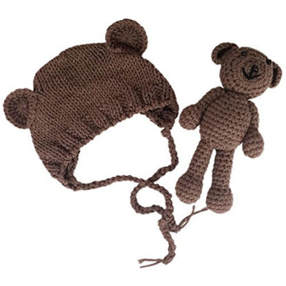 Picture of Jastore Infant Newborn Photography Prop Photo Crochet Boys Girls Knit Toy Bear Hats (Brown)