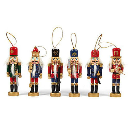 Picture of Juvale 6-Pack of Christmas Tree Decorations - Hanging Wooden Decorations, Nutcracker Doll Christmas Ornaments, Festive Embellishments, 6 Assorted Designs