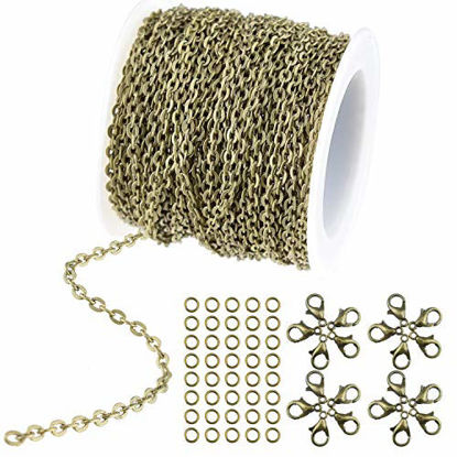 Picture of WXJ13 36 Feet/12 Yards Bronze Color Plated Round Cable Link Chain Necklace with 20 Lobster Clasps and 30 Jump Rings for Necklace Jewelry Accessories DIY Making