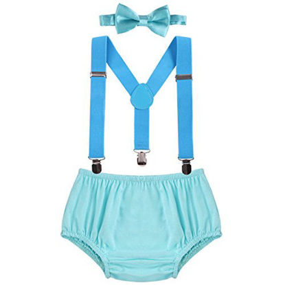 Picture of Child Baby Boys Adjustable Elastic Clip Y Back Suspenders Bowtie Outfit First Birthday Cake Smash Bloomers Clothes set