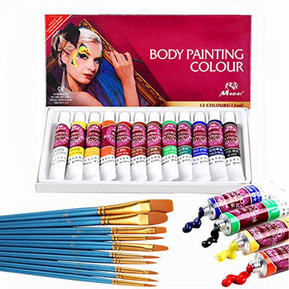 Picture of Face Paint Kit,12 Colors Professional Face Painting Tubes, Non-Toxic & Hypoallergenic Body Paint Halloween Makeup, Rich Pigment, Face Painting Kits (Great for Adult)