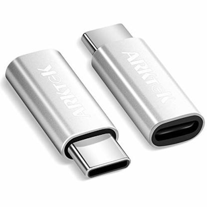 Picture of USB-C Adapter - ARKTEK i OS Lighting Cable (Female) to USB Type C (Male) - Charging Adapter for Galaxy S20 Note 10 Pixel 4 and More (2 Pack, Silver)