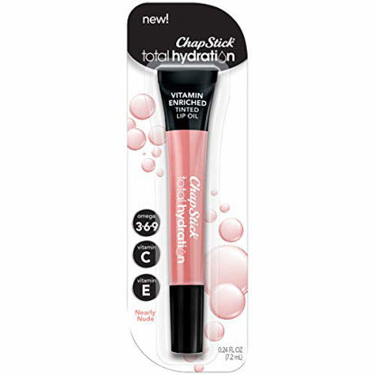 Picture of ChapStick Total Hydration (Nearly Nude Tint, 0.24 Ounce) Vitamin Enriched Tinted Lip Oil, Vitamin C, Vitamin E, Contains Omega 3 6 9