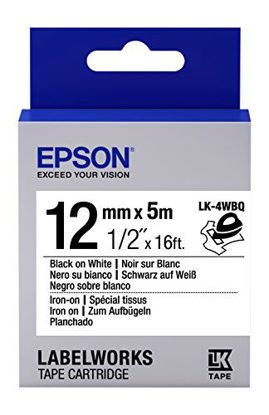 Picture of Epson LabelWorks Iron-on LK (Replaces LC) Tape Cartridge ~1/2" Black on White (LK-4WBQ) - for use with LabelWorks LW-300, LW-400, LW-600P and LW-700 Label Printers