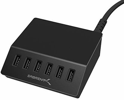 Picture of Sabrent Premium 60 Watt (12 Amp) 6-Port Aluminum Family-Sized Desktop USB Rapid Charger. Smart USB Charger with Auto Detect Technology [Black] (AX-FLCH-B)