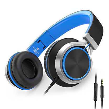 Picture of AILIHEN C8 Wired Headphones with Microphone and Volume Control Folding Lightweight Headset for Cellphones Tablets Chromebook Smartphones Laptop Computer PC Mp3/4 (Black/Blue)