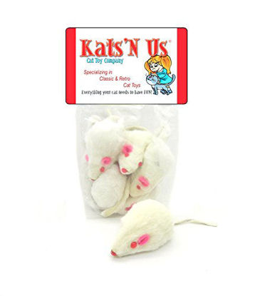 Picture of Kats'N Us Real Rabbit Fur White Mouse Cat Toy - 10 Pak NO Rattle Sound