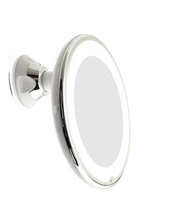 Picture of JiBen LED Lighted 10X Magnifying Makeup Mirror with Power Locking Suction Cup, Bright Diffused Light and 360 Degree Rotating Adjustable Arm, Portable Cordless Home and Travel Bathroom Vanity Mirror