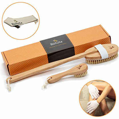 Picture of Premium Dry Brushing Body Brush Set- Natural Boar Bristle Body Brush , Exfoliating Face Brush & One Pair Bath & Shower Gloves. Free Bag & How To - Great Gift For A Glowing Skin & Healthy Body