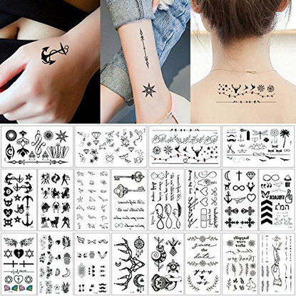Picture of 20 Sheets Fake Black Tiny Temporary Tattoo Body Sticker Hand Neck Wrist Art Fashion