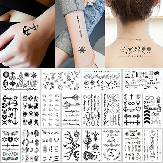 Picture of 20 Sheets Fake Black Tiny Temporary Tattoo Body Sticker Hand Neck Wrist Art Fashion