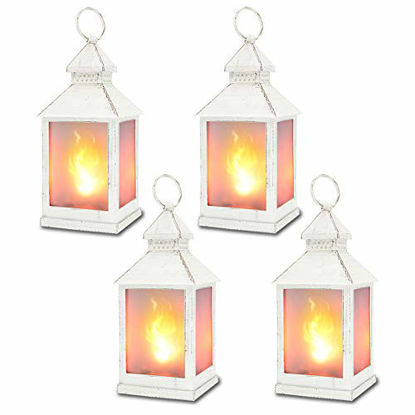 Picture of 11" Vintage Style Decorative Lantern,Flame Effect LED Lantern,(White,4 Hours Timer), Indoor Lanterns Decorative,Outdoor Hanging Lantern,Decorative Candle Lanterns ZKEE(Set of 4)
