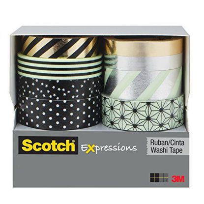 Picture of Scotch Expressions Washi Tape Multi Pack, 8 rolls/pk, Mint, Black and Metallic Dots and Stripes Collection (C1017-8-P1)