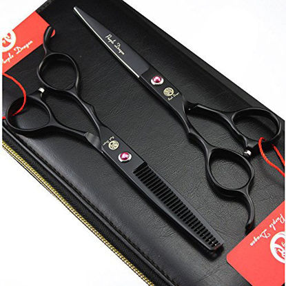 Picture of Purple Dragon 6.0" Left Hand Professional Barber Hair Cutting Scissor and Mancinism Thinning Shear - Perfect for Left-handed Hairdresser (Black)