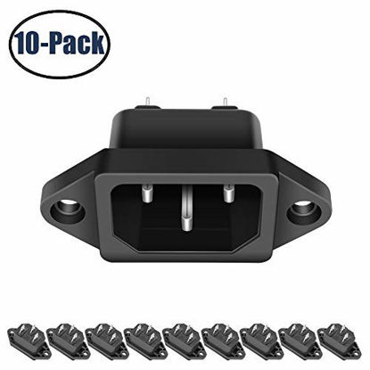 Picture of 10 Pack AC 250V 10A IEC 320 C14 Panel Mount Plug Adapter Power Connector Socket Black Screw Mount 3 Pins Inlet Power Plug Socket by MXR