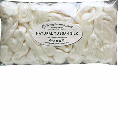 Picture of Tussah Silk Fiber for Soap Making, Spinning, Blending, Felting, Dyeing, and Paper Making. Premium Grade Natural White Combed Top Roving.