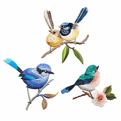 Picture of 3 Pcs Cute Birds Delicate Embroidered Patches, Embroidery Patches, Iron On Patches, Sew On Applique Patch,Cool Patches for Men, Women, Boys, Girls, Kids