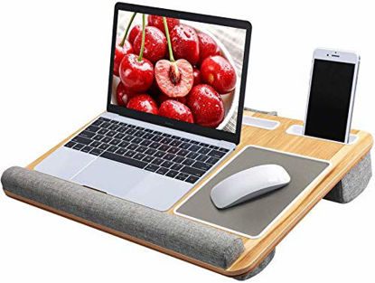 Picture of Lap Desk - Fits up to 17 inches Laptop Desk, Built in Mouse Pad & Wrist Pad for Notebook, MacBook, Tablet, Laptop Stand with Tablet, Pen & Phone Holder (Wood Grain)