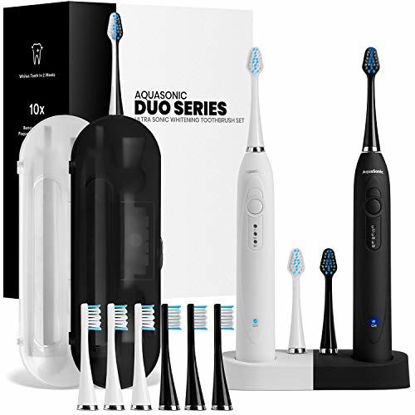 Picture of AquaSonic Duo Dual Handle Ultra Whitening 40,000 VPM Wireless Charging Electric ToothBrushes - 3 Modes with Smart Timers - 10 Dupont Brush Heads & 2 Travel Cases Included