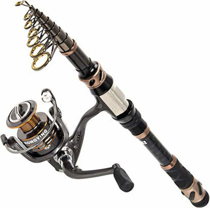 Picture of PLUSINNO Fishing Rod and Reel Combos - Carbon Fiber Telescopic Fishing Pole - Spinning Reel 12 +1 Shielded Bearings Stainless Steel BBTravel Saltwater Freshwater Full Kit 7.87FT