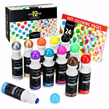Picture of Washable Dot Markers, Magicfly 12 Colors Bingo Daubers with Free Dot Coloring Book for Kids, Non-Toxic Water-Based Dab Marker for Toddlers, Dauber Marker & Preschool