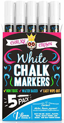 Picture of Liquid Chalk Marker Pen - White Dry Erase Marker - Chalk Markers for Chalkboard Signs, Windows, Blackboard, Glass - 6mm Reversible Tip (5 Pack) - 24 Chalkboard Labels Included