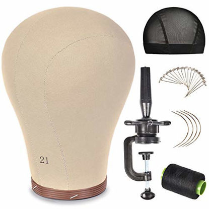 Picture of ZGCY 21 Inch Wig Head Cork Canvas Block Head Mannequin Head With Stand for Making Wigs (21-24INCH)