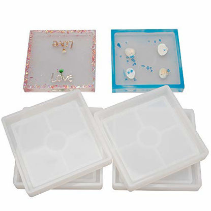Picture of 4 Pack DIY Square Coaster Silicone Mold, Molds for Casting with Resin, Cement