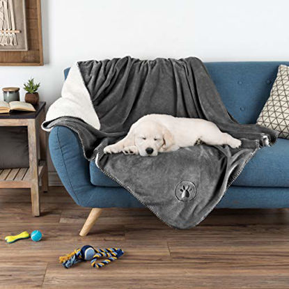 Picture of PETMAKER Waterproof Pet Blanket - 60inX50in Soft Plush Throw Protects Couch, Chair, Car, Bed from Spills, Stains Or Fur-Machine Washable (Gray), 50" X 60"