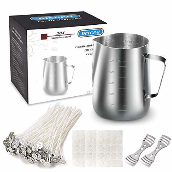 Picture of DINGPAI Candle Making Kit, DIY Candles Craft Tools,1pc Candle Make Pouring Pot,50pcs Candle Wicks, 50pcs Candle Wicks Sticker and 2pcs 3-Hole Candle Wicks Holder 