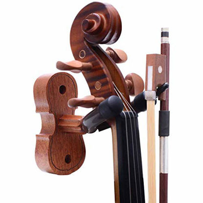 Picture of Violin Wall Mount Violin Hanger Hardwood Hangers Mahogany Violin holder with Violin Bow Hook