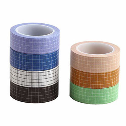 Picture of 7 Rolls Grid Washi Tape Set 10M(33ft) Colorful Writable Paper Adhesive Masking Tapes 15MM(3/5in) Width Sticky Paper Tape for DIY Scrapbooking Decoration Arts Crafts Decor Bullet Journaling Labels