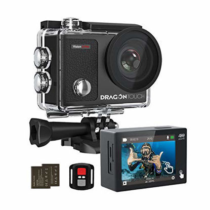 Picture of Dragon Touch 4K Action Camera Touch Screen 16MP Vision 3 Pro PC Web Camera 100 feet Waterproof Camera Adjustable View Angle WiFi Sports Camera with Remote Control and Helmet Accessories Kit