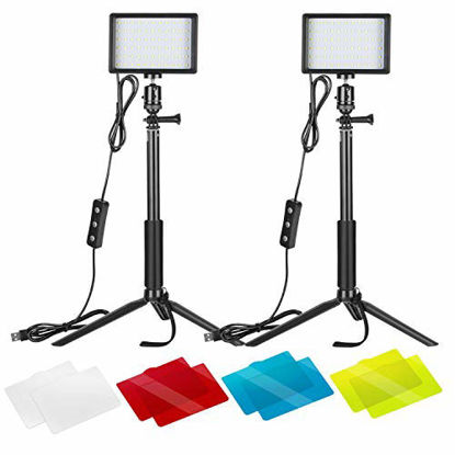 Picture of Neewer 2 Packs Dimmable 5600K USB LED Video Light with Adjustable Tripod Stand/Color Filters for Tabletop/Low Angle Shooting, Colorful LED Lighting, Product Portrait YouTube Video Photography