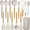 Picture of 14 Pcs Silicone Cooking Utensils Kitchen Utensil Set - 446°F Heat Resistant,Turner Tongs,Spatula,Spoon,Brush,Whisk. Wooden Handles Khaki Kitchen Gadgets Tools Set for Non-stick Cookware (BPA Free)