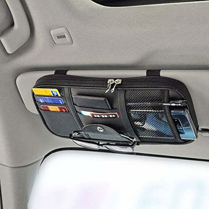 Picture of Da by Car Sun Visor Organizer Auto Interior Accessories Pocket Organizer Truck Storage Pouch Holder with Multi-Pocket Net Zipper(Black)