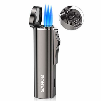 Picture of RONXS Torch Lighter, Butane Lighter in Pocket Size, Adjustable Triple Jet Flame Cigar Lighter Refillable Gas, Heavy-Duty Zinc Alloy Lighter Gift for Men(Butane Not Included)