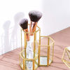 Picture of Agghia Gold Glass Makeup Brush Holder Organizer, 3 Tube Copper Vintage Handmade Hexagon Pen Cosmetic Eye Liners Accessories Storage Box with Non-Slip Bottom for Dresser Vanity Countertop Office, Gold